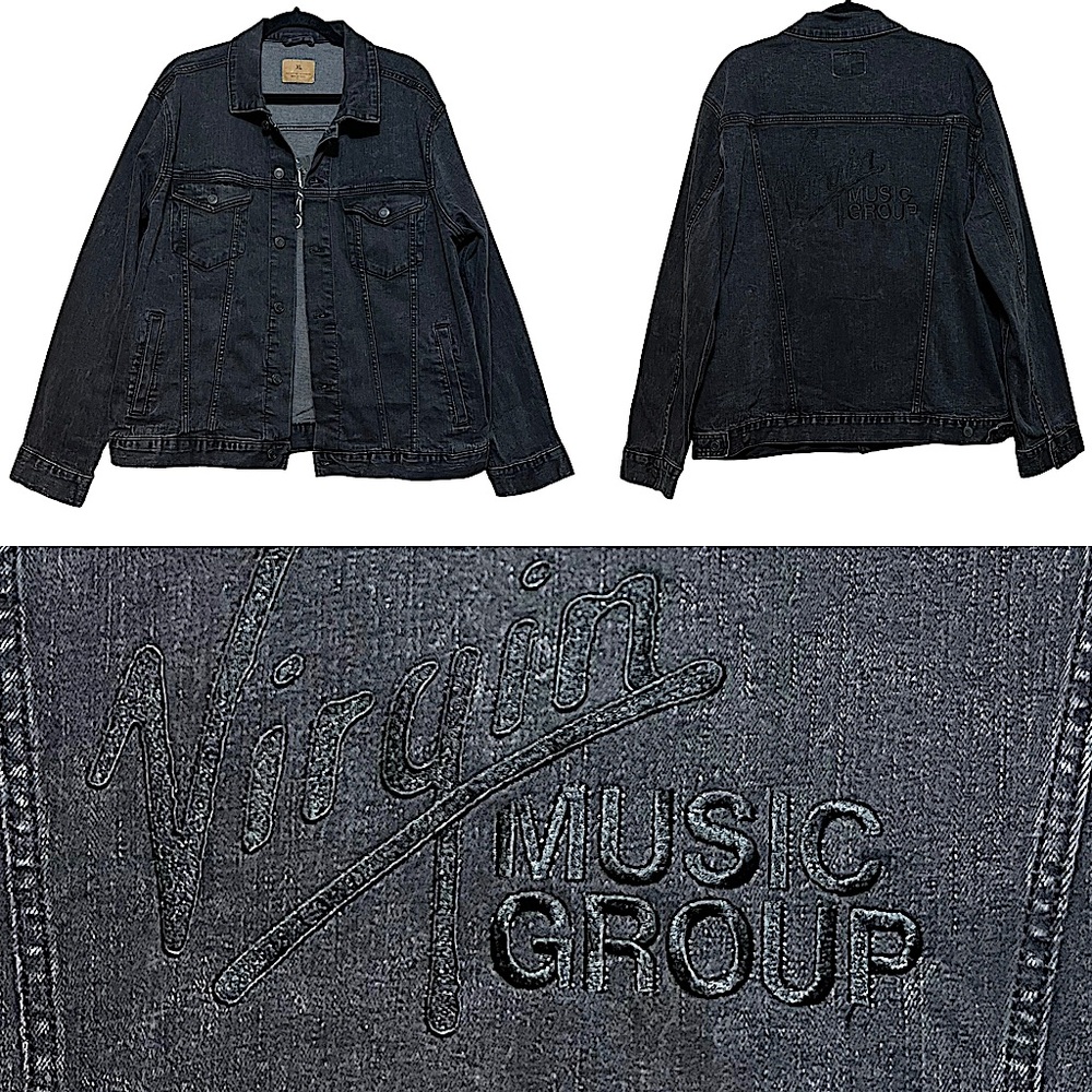 Virgin Music Group Black Jean Denim Trucker Jacket Mens XL